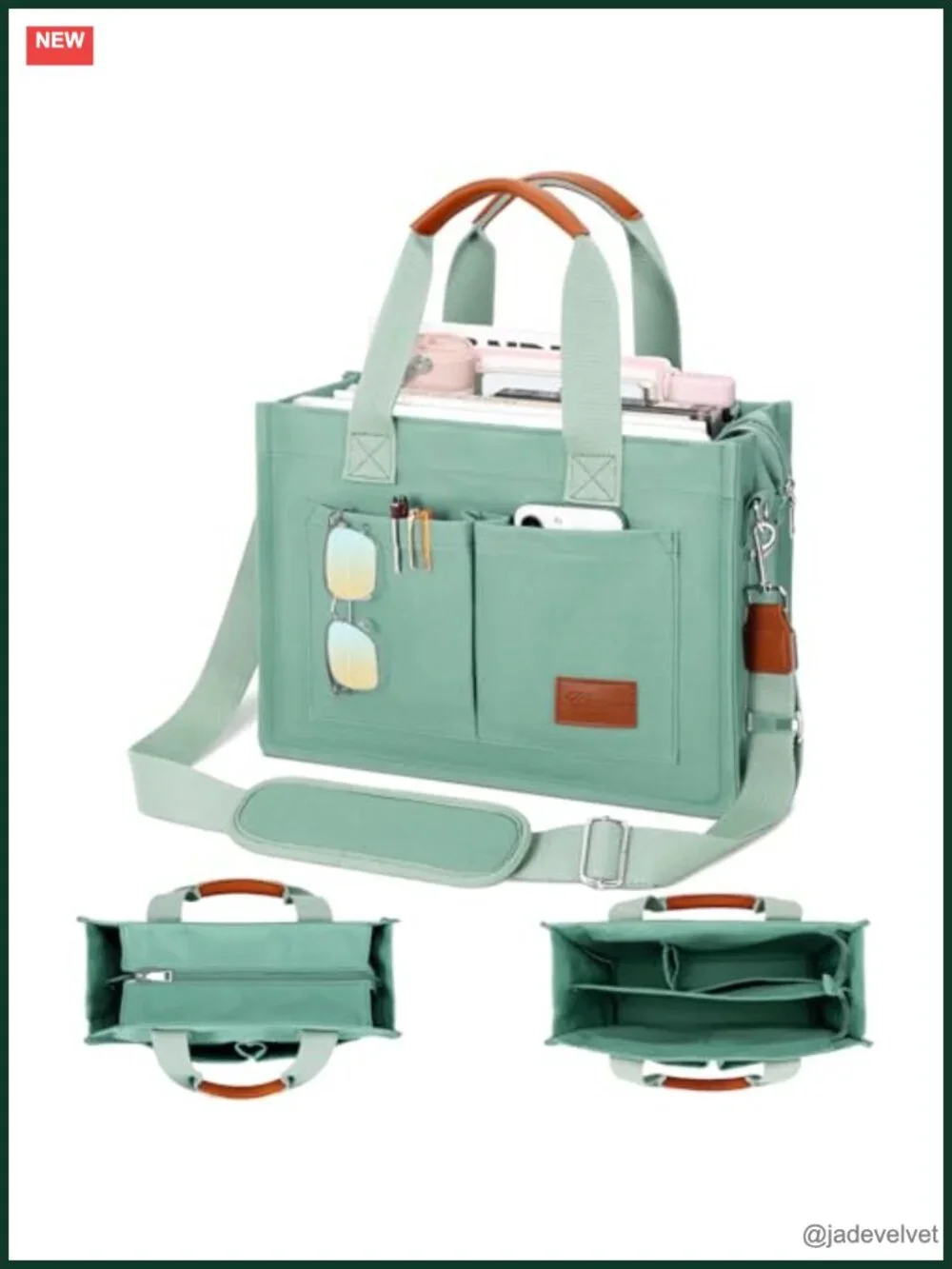 Large Canvas Tote Bag with Zipper and Compartments Crossbody Work Tote